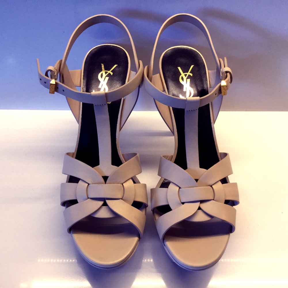 Saint Laurent Tribute Platform Sandals, Nude